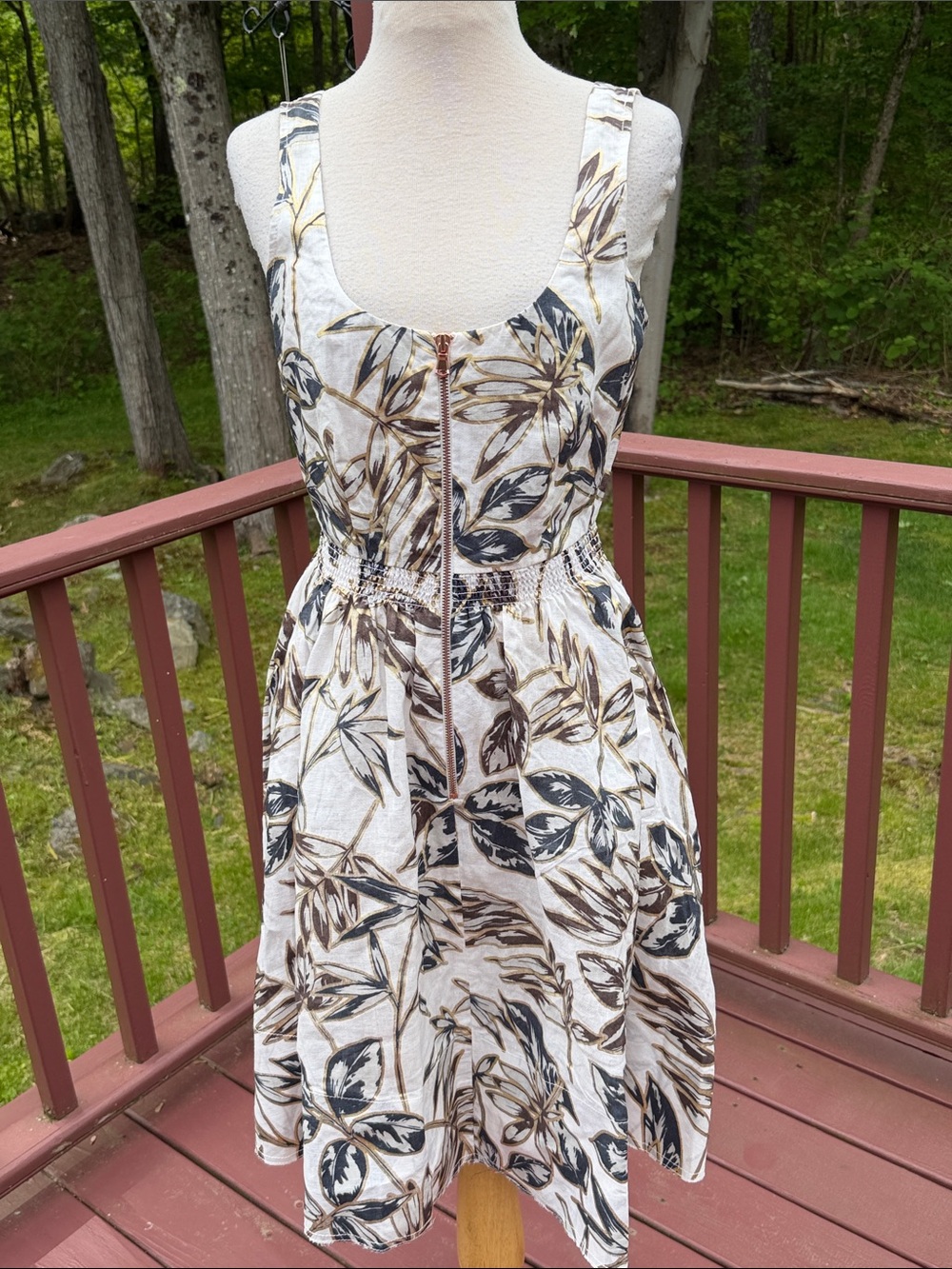 J.Crew SZ 8, front button gold leaf linen dress with pockets. - Picture 2 of 11